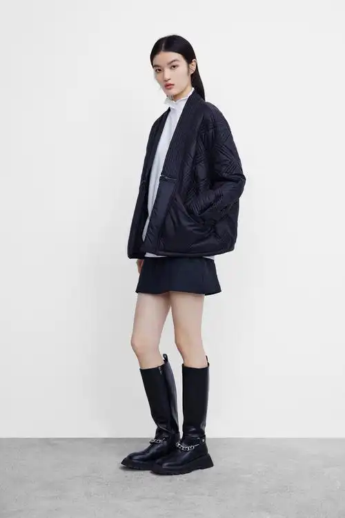 ur2021秋冬新品女装洋气休闲和服领格纹绗缝宽松棉服wl40r1jn2000 正