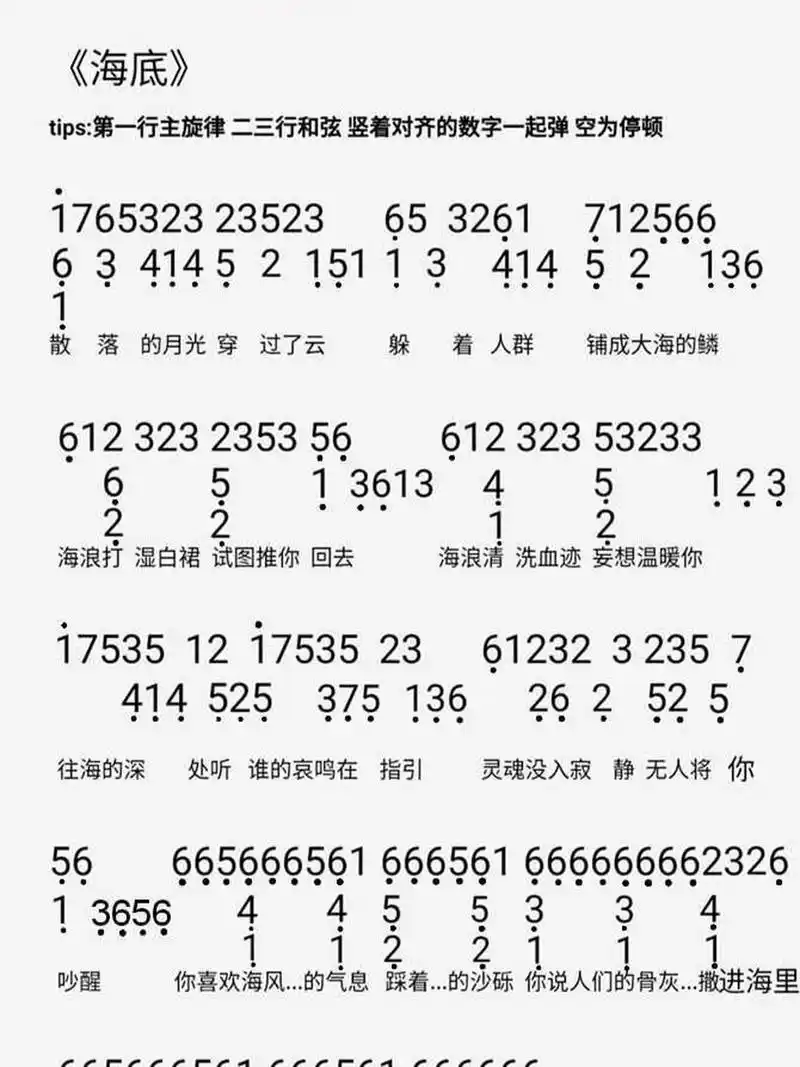 《海底》谱子完整版 大家想要就给了,中间链接要加速哦94,第一次做