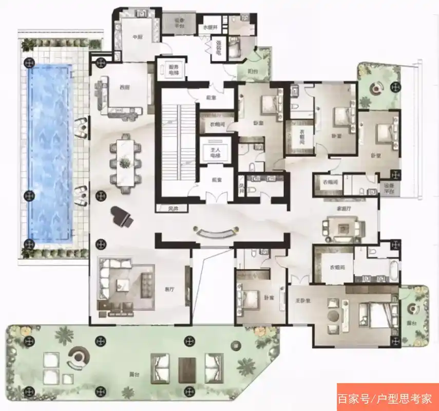 终极梦幻755平米大平层户型,殿堂级的惊艳格局让奢华熠熠生辉