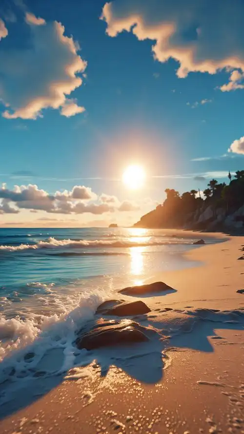 夏日沙滩蓝天海浪壁纸