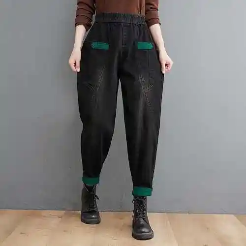 牛仔裤女2021秋季新款韩版白搭弹力垮裤宽松显瘦减龄哈伦裤老爹裤