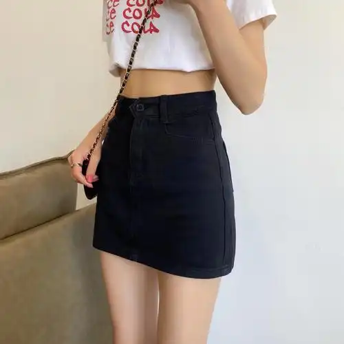 俞兆林女装小个子包臀牛仔超短裙女夏季高腰半裙显高裙子黑色a字半身