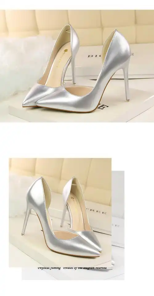 品记白色高跟鞋女细跟性感尖头防水台漆皮单鞋 白色 36