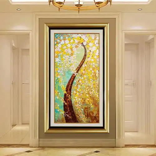 舒厅 北欧玄关装饰画发财树竖版走廊过道壁画别墅入户楼梯风水挂画