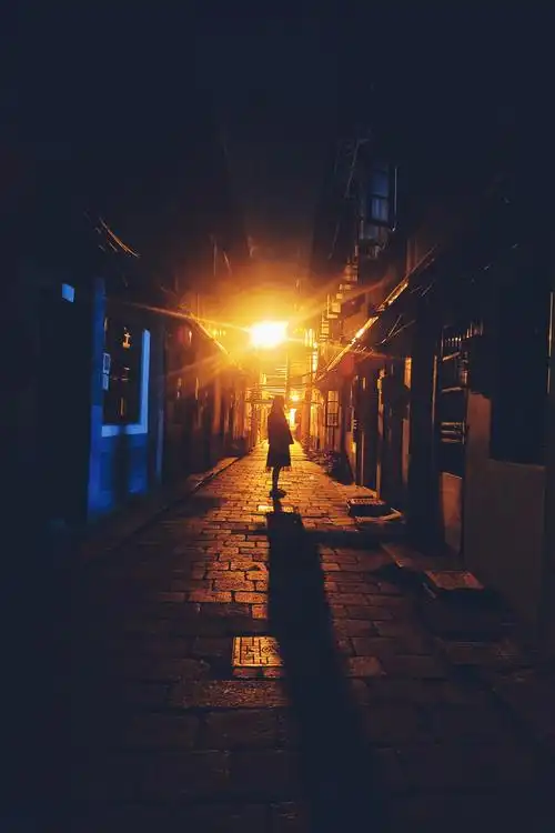 上海古镇夜晚背影照阴森中透露着伤感
