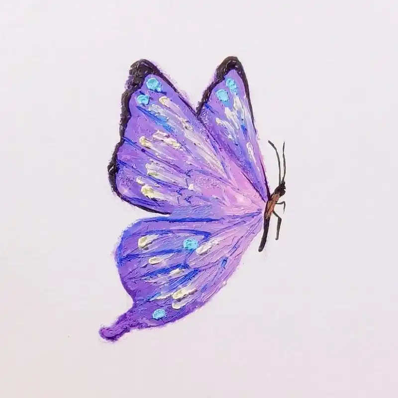 油画棒原创|蓝紫梦幻蝴蝶03油画棒绘画 一组蓝紫色系的蝴蝶,整体