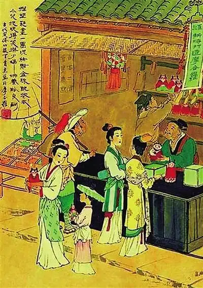 购买磨喝乐(古代风俗画).