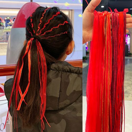 红色编发彩绳儿童彩带民族风个性女孩扎头发脏辫头绳发带表演头饰