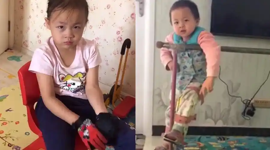 3年来,丫丫每天坚持6小时的康复训练,妈妈@守护我的小蜗牛宝宝  拍下