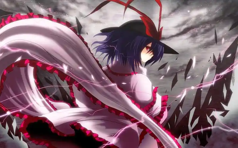 壁纸 短蓝色的头发动漫女孩,帽子,裙子,风 1920x1200 hd 高清壁纸