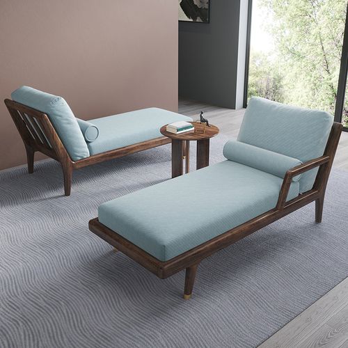 北欧实木贵妃椅轻奢布艺高档阳台休闲沙发躺椅简约卧室客厅美人榻