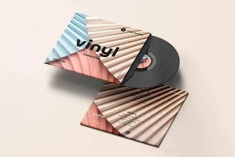 6款时尚复古黑胶唱片包装纸袋设计贴图样机psd模板 vinyl mock-up 5