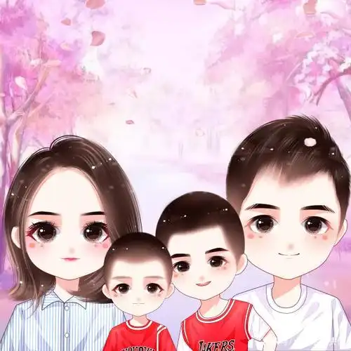 全家福微信头像,三口四口五口之家手绘头像