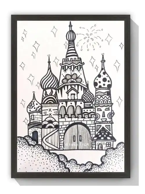 黑白线描装饰画控笔练习黑白灰城堡王子公主