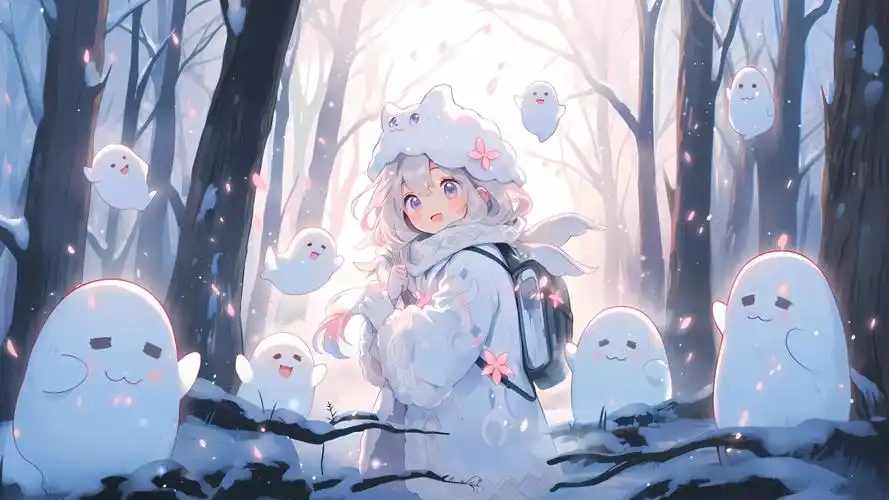 冬天森林可爱小女孩小精灵4k动漫壁纸