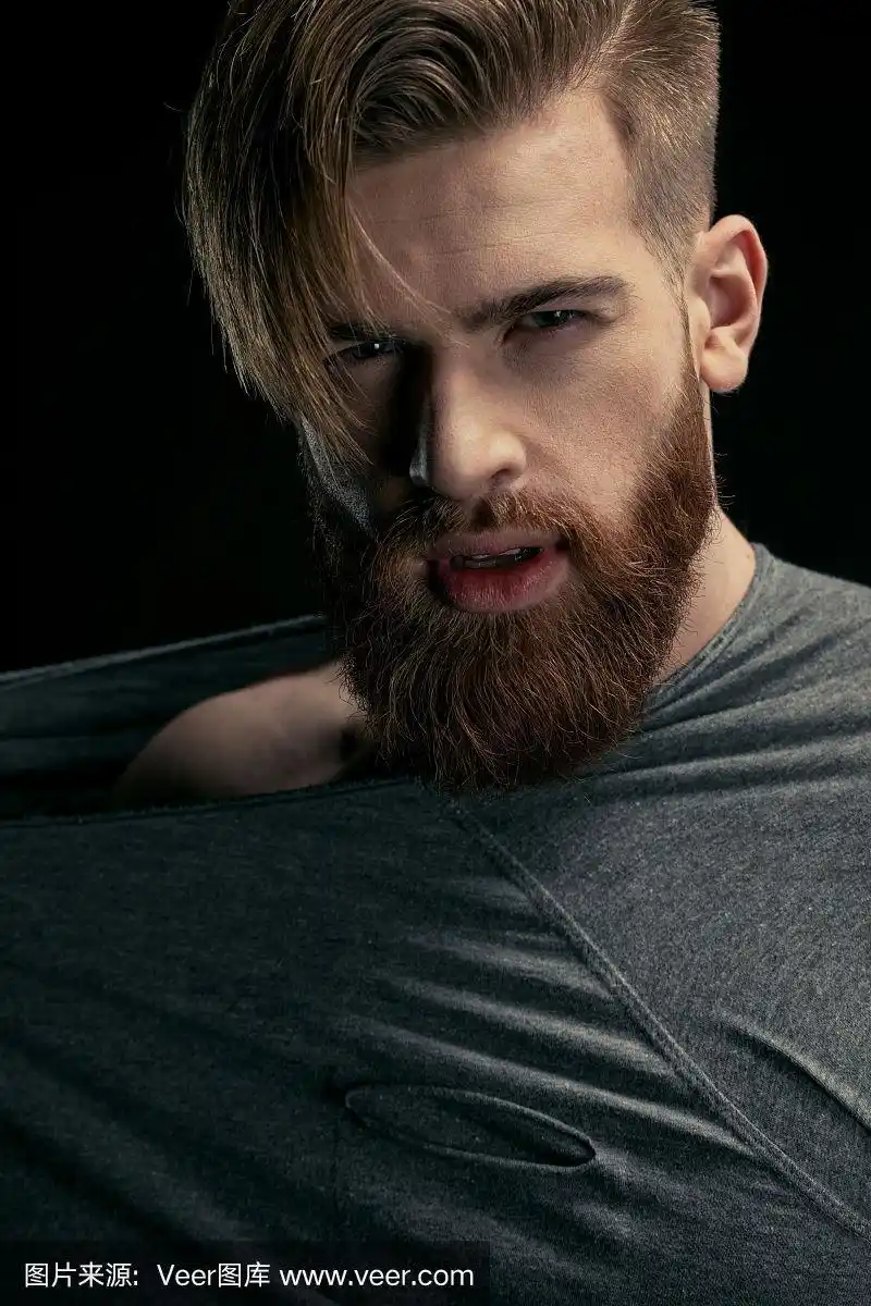 络腮胡子,黑色背景,男人,高雅,注视镜头