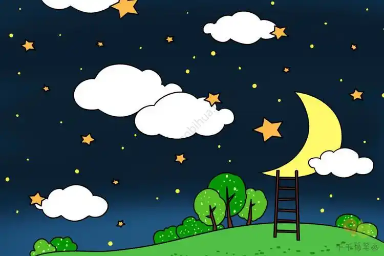 夜晚的景色怎么画简笔画