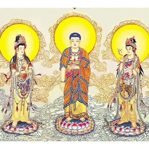 3d立体高清佛像宗教佛堂寺庙背景墙纸金色菩萨大型西方三圣壹德壹