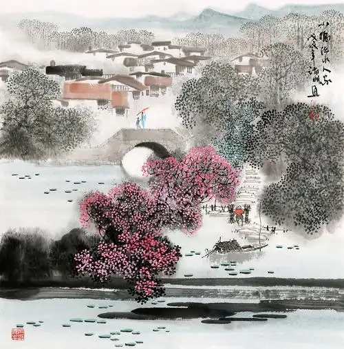江南风景画 诸明最新小品画《小桥流水人家》