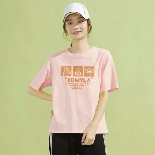 {三小只}圆领印花夏季休闲女装时尚潮流百搭情侣装纯棉常规文艺风