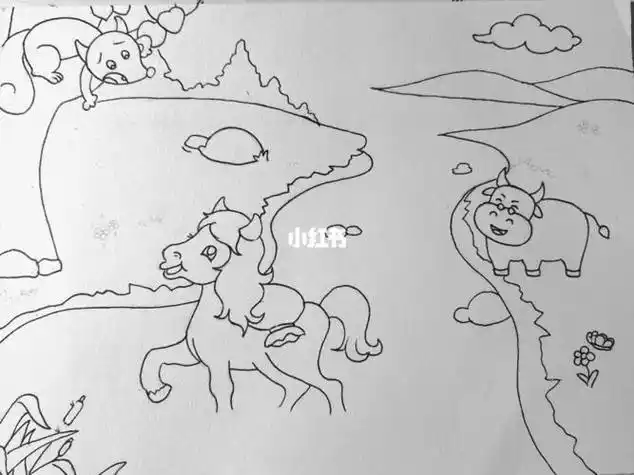 幼师小马过河简笔画儿童画简笔画幼师儿童画人文绘画