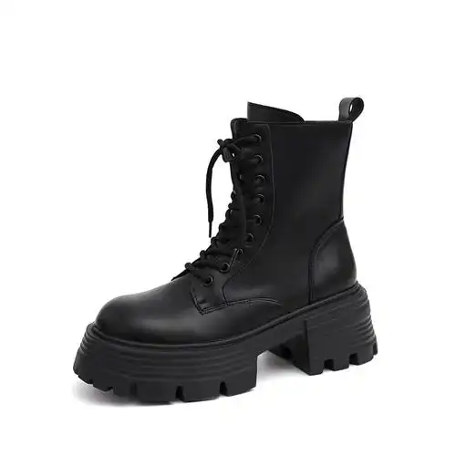 春秋夏季爆机车厚底短靴增高英伦风中筒靴子马丁靴女2024新款