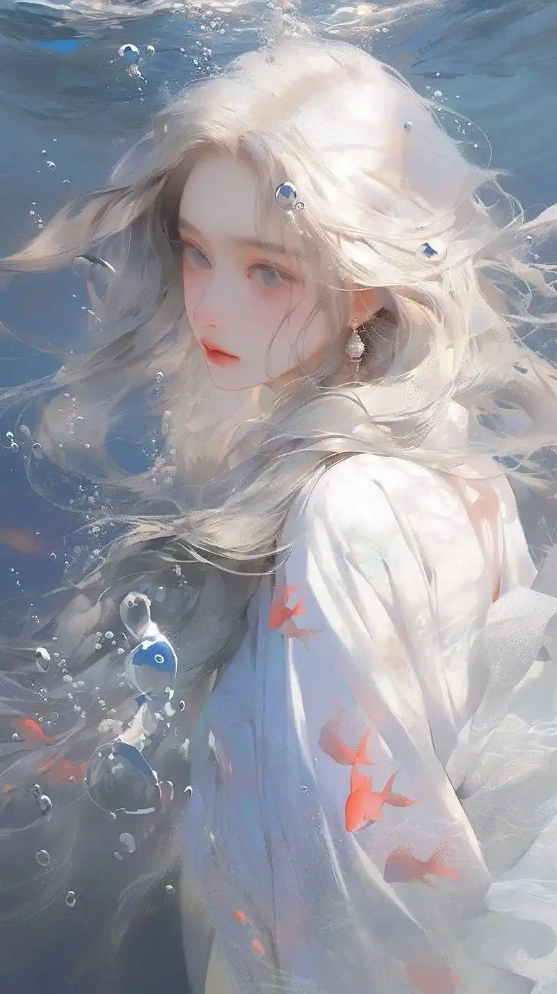 你的水瓶座女孩.二次元古风美女,水中的汉服美女#ai绘画 # - 抖音