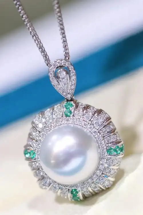 南洋半岛澳白珍珠吊坠海水珍珠项链18k金镶嵌轻奢名媛锁骨链送女友