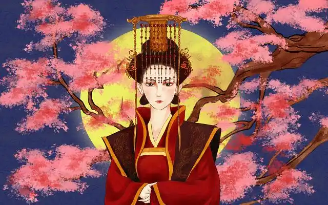 手绘水墨古风武则天插画素材