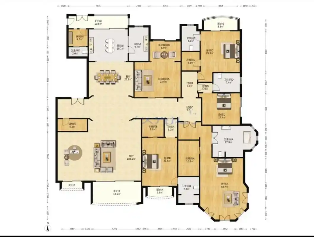 530平米的顶级大平层户型,绝对是宫廷般的既视感,能拥有这样的房子