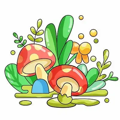 卡通夏天植物蘑菇草丛叶子插画素材png