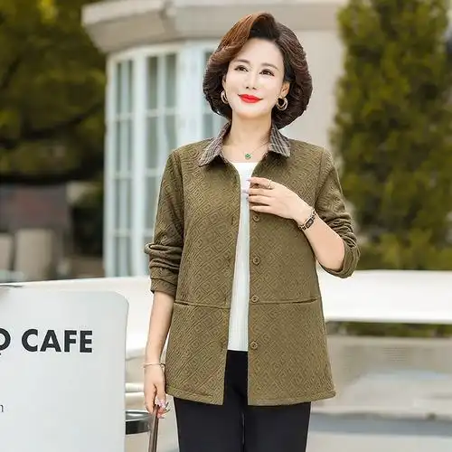 宽松上衣中老年女装2024新款春秋夹克奶奶外套加肥特大码妈妈春装