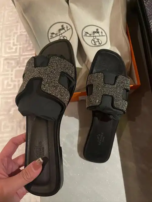 爱马仕鞋拖仙女h闪闪黑钻拖鞋