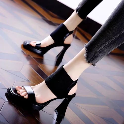 凉鞋女防水台外穿露趾时装鞋2023夏季新款仙女风配裙子弹力高跟鞋