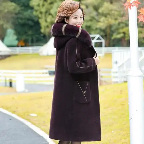 秋装 毛呢大衣中长款 高贵40岁50妈妈秋冬洋气水貂绒外套 - 女装/女士