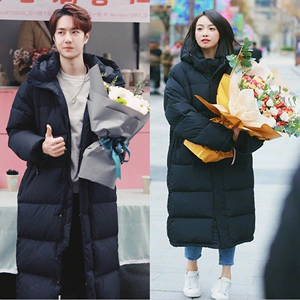 王一博宋茜同款长款连帽羽绒服男女2021冬季新款加厚过膝情侣外套