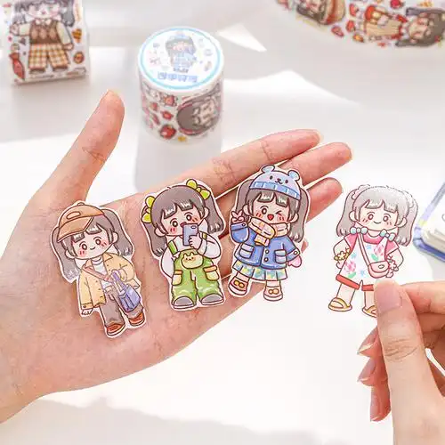 有控手帐特油胶带软莓女孩人物穿搭图鉴手账胶带