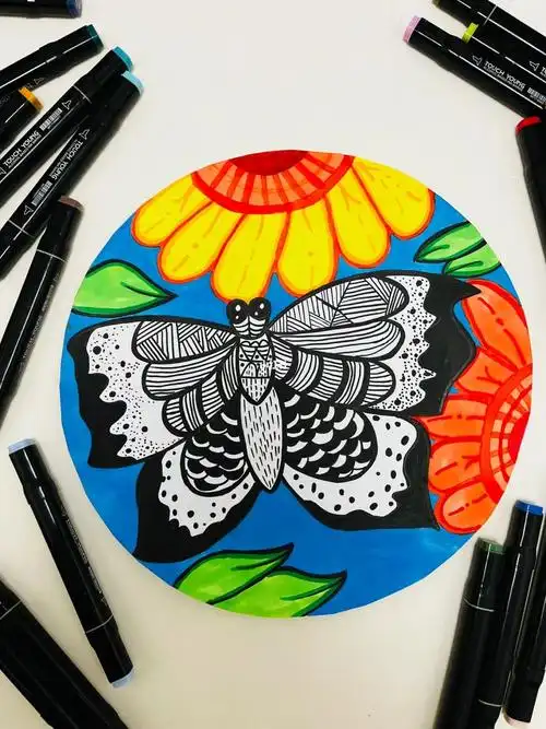 花与碟03准备材料:铅笔7315  橡皮  马克笔 钩线笔 圆形画纸