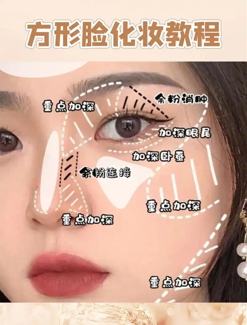 方形脸化妆教程,修容高光腮红眉眼妆全都有.
