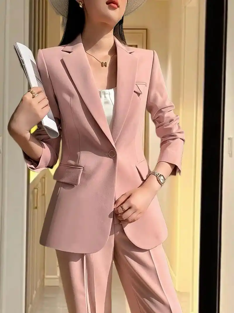 春季新款粉色西装套装.