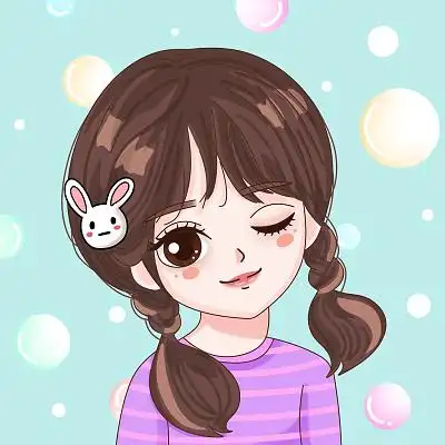 彩色卡通手绘可爱风格女生歪头头像原创插画海报卡通女孩q版可爱