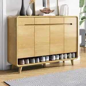 纯实木生态板鞋柜!北欧简约原木色家用门口玄关柜