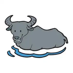 可爱的卡通水牛白色背景的儿童版画, t恤, 彩色书, 有趣和友好的性格