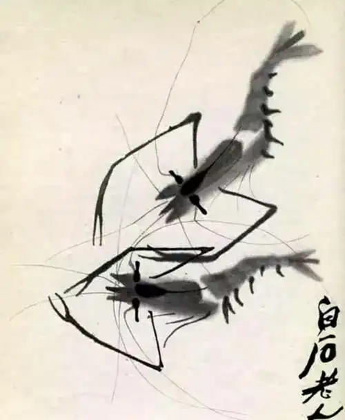 观齐白石画虾,看天下雨事