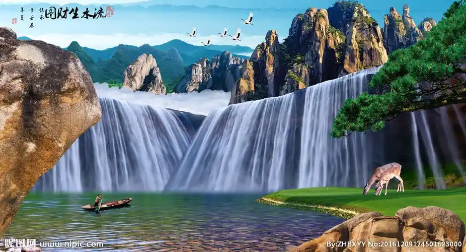 聚宝盆山水画图片