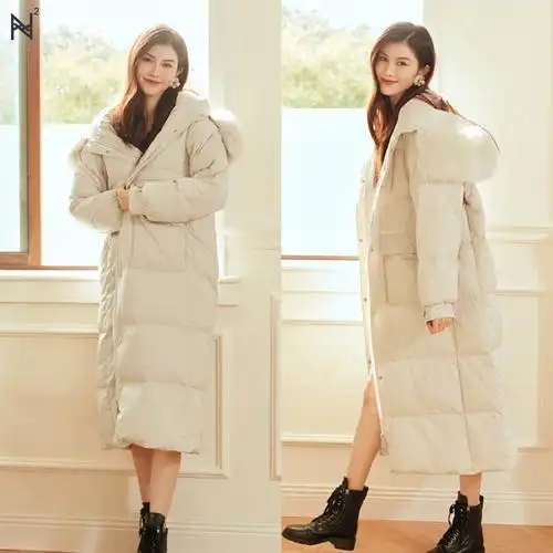 明星刘雯同款羽绒服中长款20冬新款大毛领宽松韩版加厚显瘦外套女