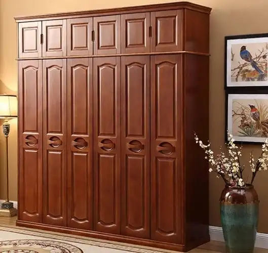 衣柜带顶柜中式经济型卧室实木柜组装组合三四5门6卧室大衣橱