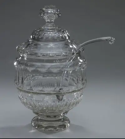 lidded punchbowl with ladle.