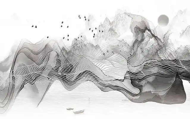 国画山水画风景画电视背景墙