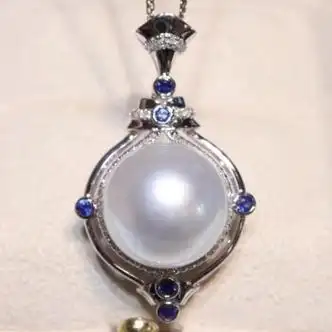 eze澳白珍珠吊坠海水珍珠项链18镶钻石嵌七夕情人节礼物送男女朋友
